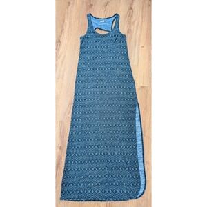 Hollister Tribal Print Blue Maxi Dress Lightweight Cut Out Back Side Slit Size L
